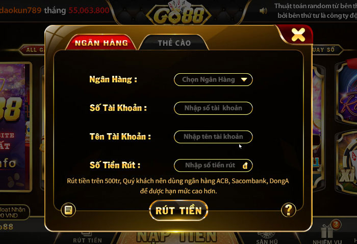 Điều kiện cần khi rút tiền GO88